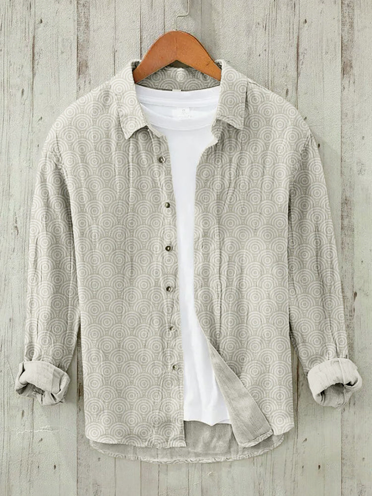 Japanese Fish Scales Pattern Linen Blend Blouse - Beige S
