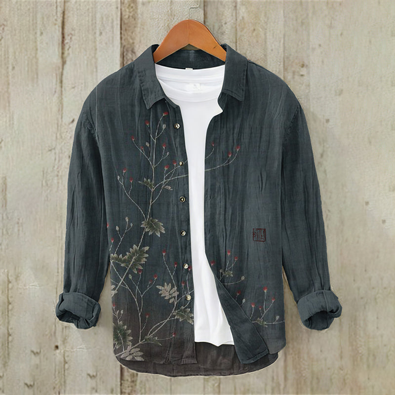 Urbancrest Men’s Vintage Japanese Art Casual Linen Blend Shirt | Premium Cotton Linen Shirt for Men