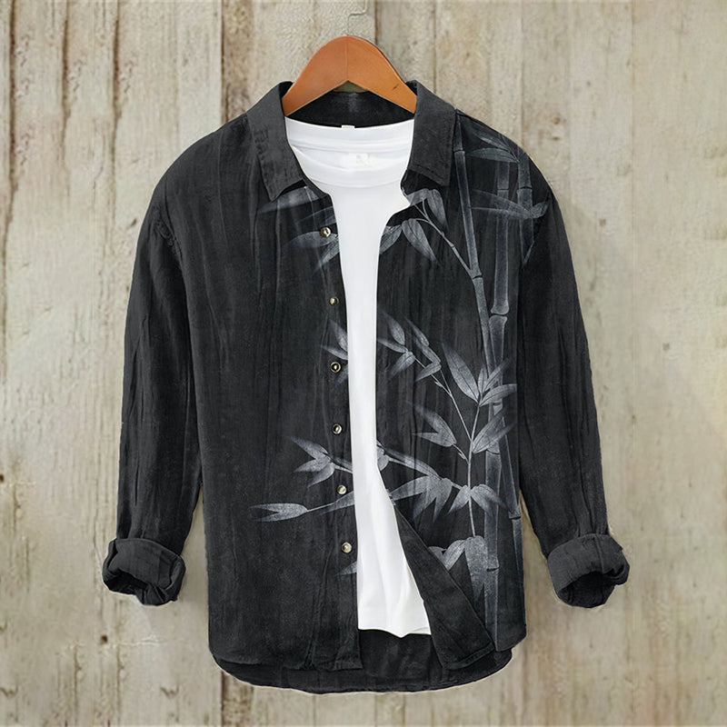 Urbancrest Men’s Vintage Japanese Art Bamboo Casual Linen Blend Shirt | Premium Cotton Linen Shirt for Men